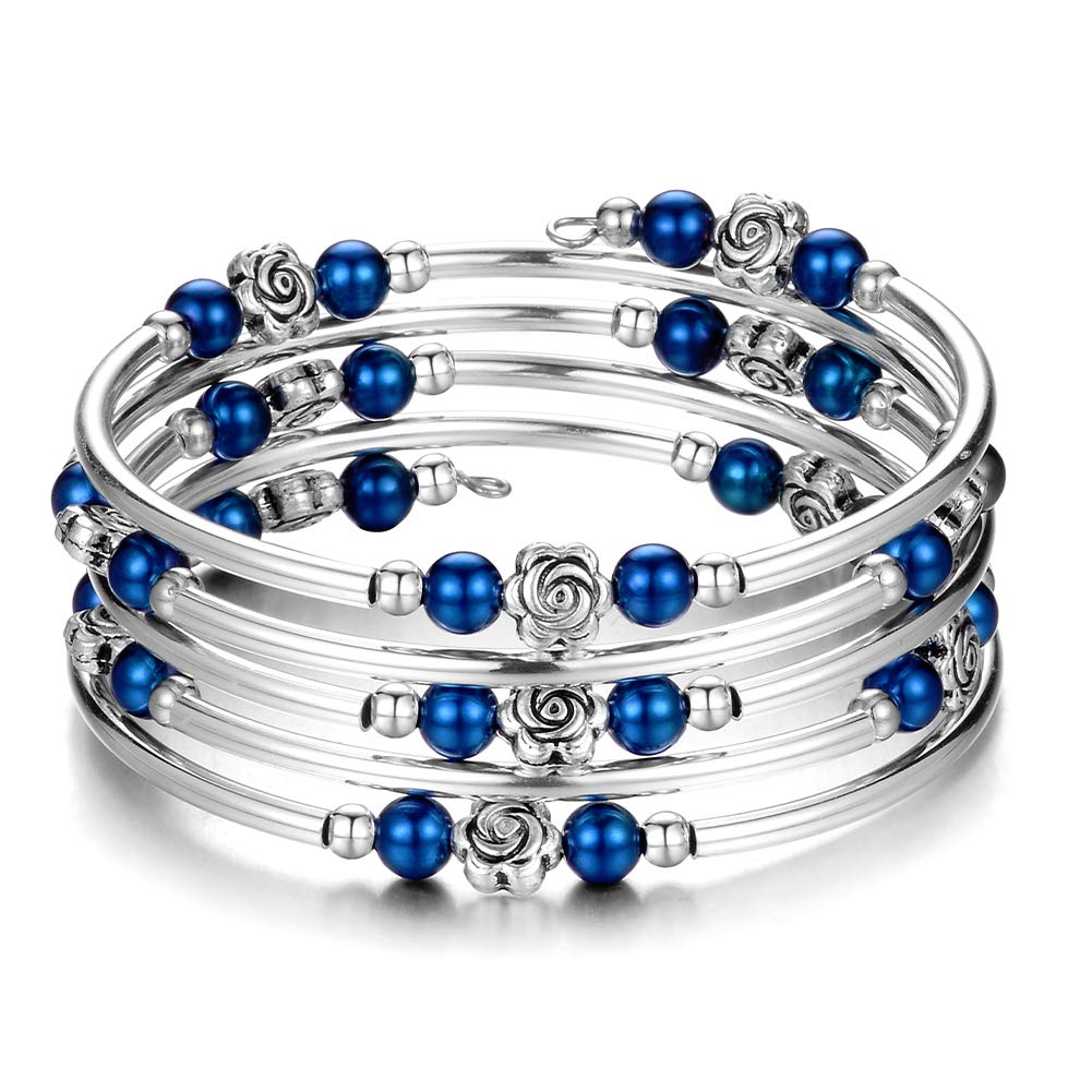 BULINLINBULINLIN Wrap Bangle Rose Bead Bracelet - Beaded Bracelet with Natural Agate Stone Gifts For Women