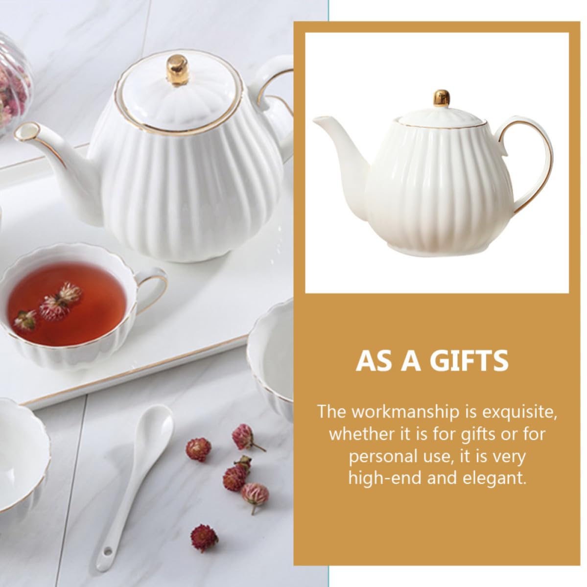Kichvoe Tetera Capacidad Apropiada de Cerámica de Color Claro Diseño Delicado y Elegante para Hacer Té Adecuado para Beber Té Amigos en Casa