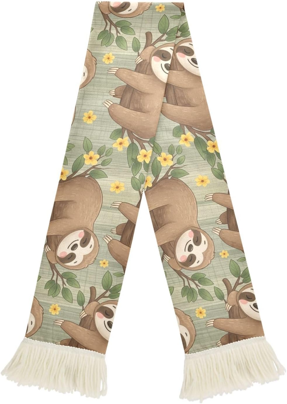 CHIFIGNO Cute Sloths Yellow Flowers Sports Fan Scarf, Soft Polyester Cheering Towel for Soccer Games, Quick Dry Sweat Wipe with Fringe Ends