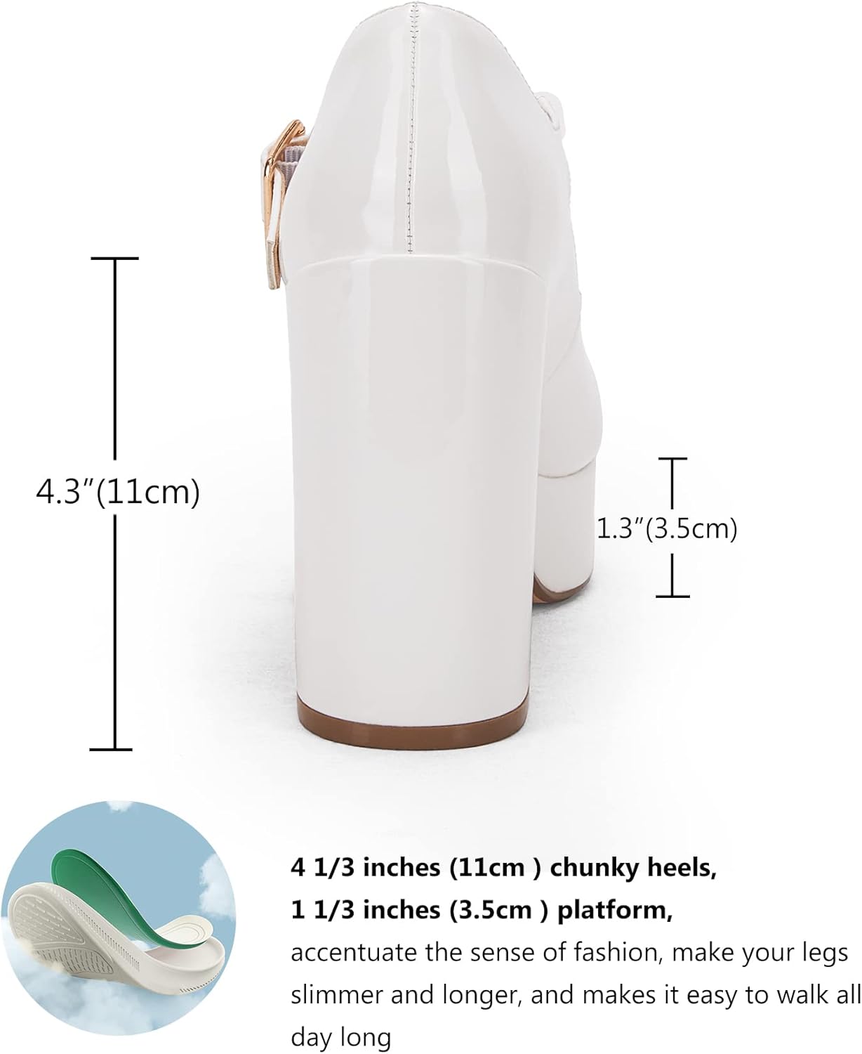 Coutgo Womens' T-Strap Round Toe Chunky Platform Heels Patent Mary Jane Dress Shoes - Image 6