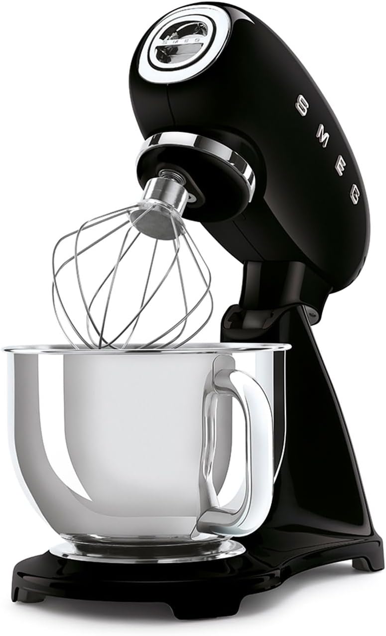 SMEG SMF03 Stand Mixer – 5 Qt Tilt-Head Mixer with Stainless Steel Bowl, 10 Speeds, Retro 50s Vintage Style – Black Large Black - Image 1 of 6