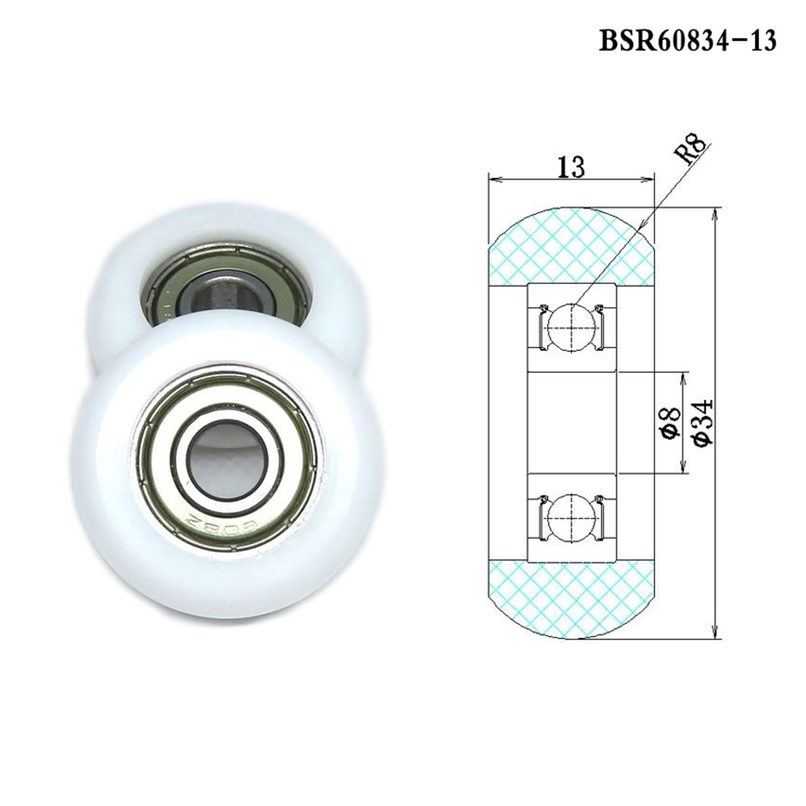 4 szt. Średnica zewnętrzna 34 mm koło maszyny wiosłowej BSR60834-13 wałek siedziska maszyny wiosłowej POM 8x34x13mm łożyska pokryte tworzywem sztucznym