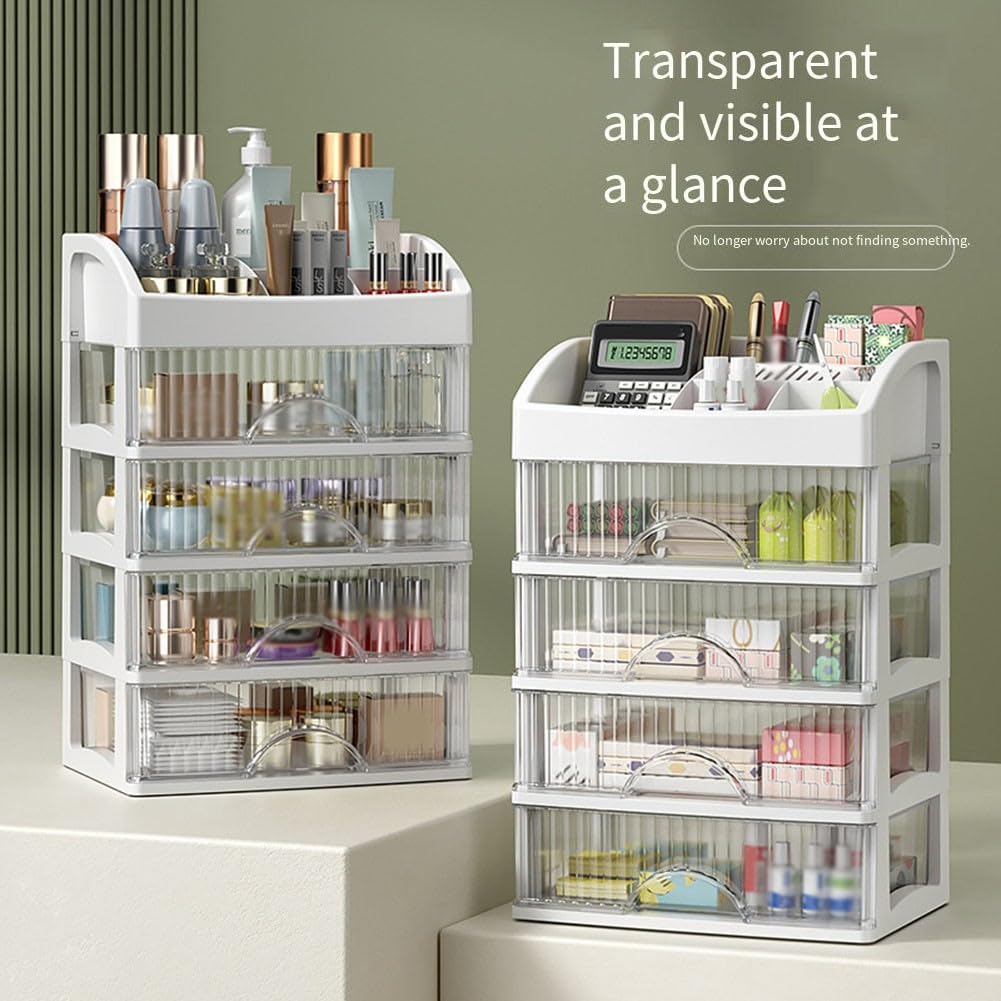 Scatola portaoggetti multifunzionale per trucchi con cassetti, organizer per cosmetici regolabile per scrivania da bagno, vetrina in acrilico trasparente per gioielli per la cura della