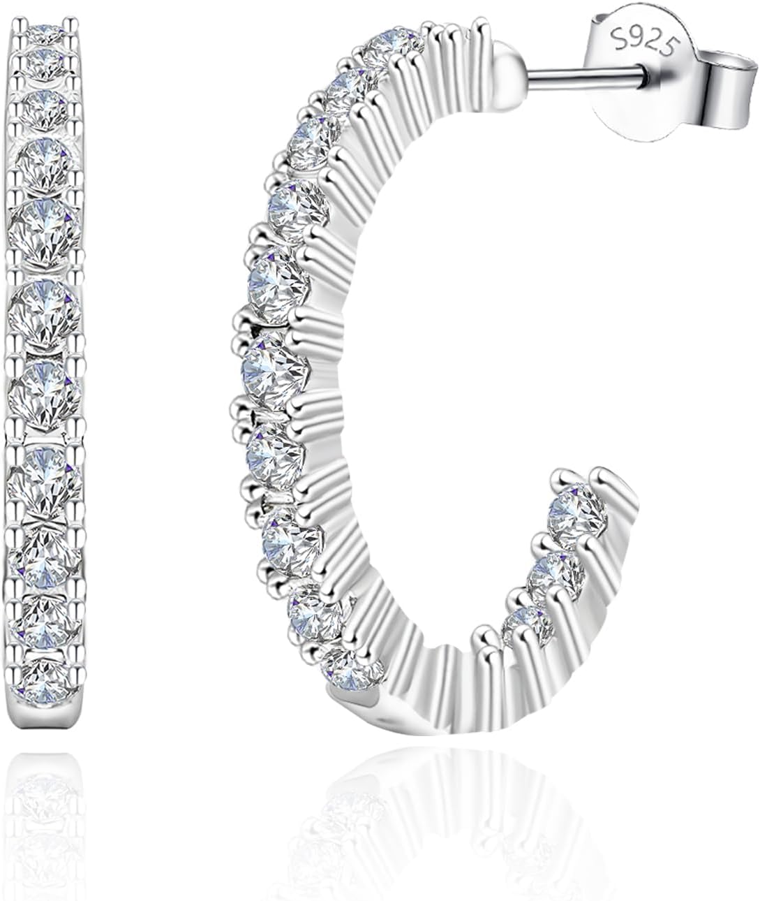 Sterling Silver Open Hoop Earrings for Women Hypoallergenic Cubic Zirconia Half Hoop Earrings Sparkly Jewelry Gift