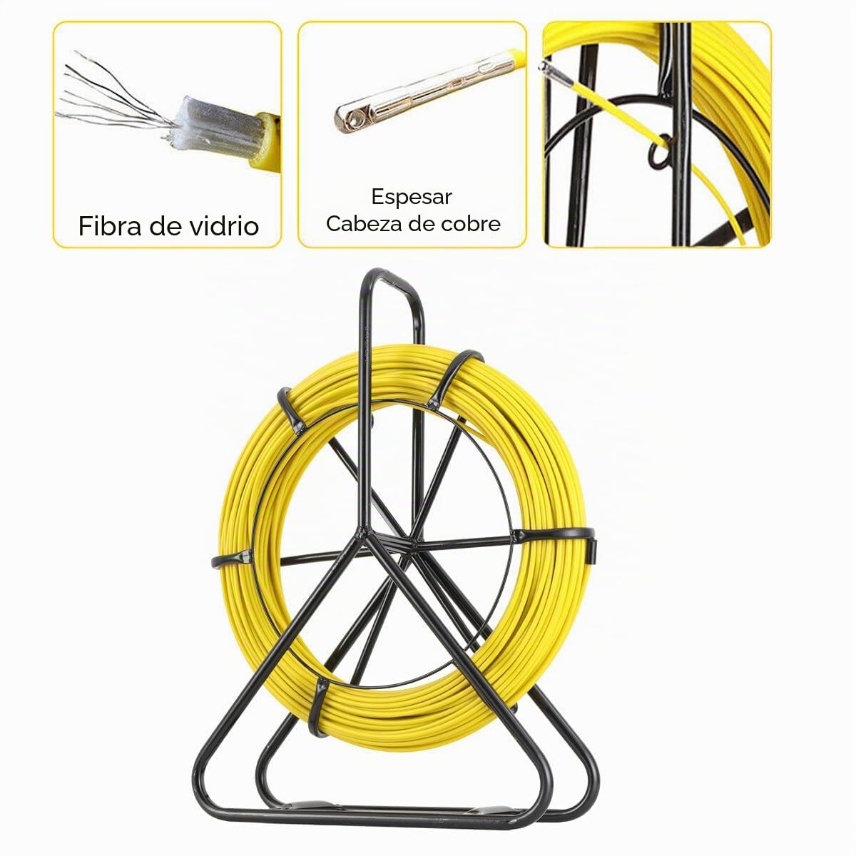 Fiberglas Kabel Rad 6mm x 100m Glasfaserstab, Rodder Fischband Drahttzieher Elektrokabel Kabeleinfädler mit Stahlrahmen