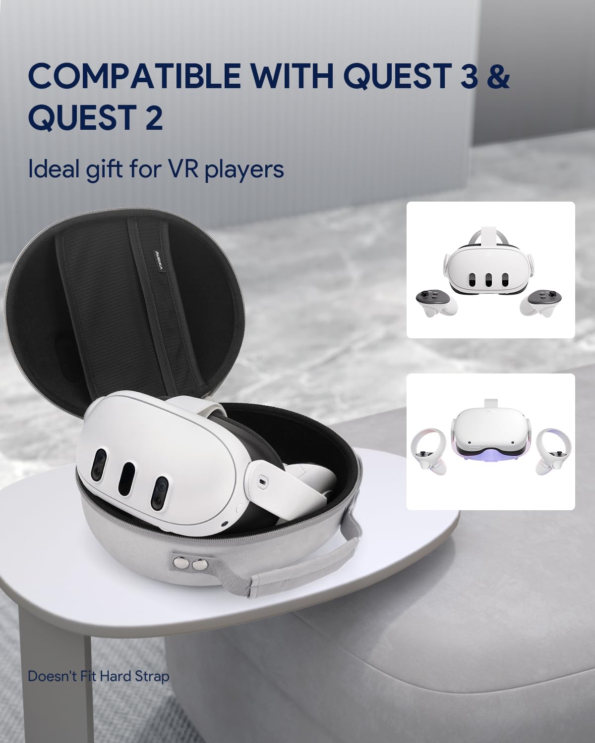 Aubika Mini Étui pour Meta Quest 3 Accessoires, Étui de Transport Rigide pour Oculus Quest 3S Casque et Manettes Uniquement, Voyage et Rangement (Non pour Sangle Élite)