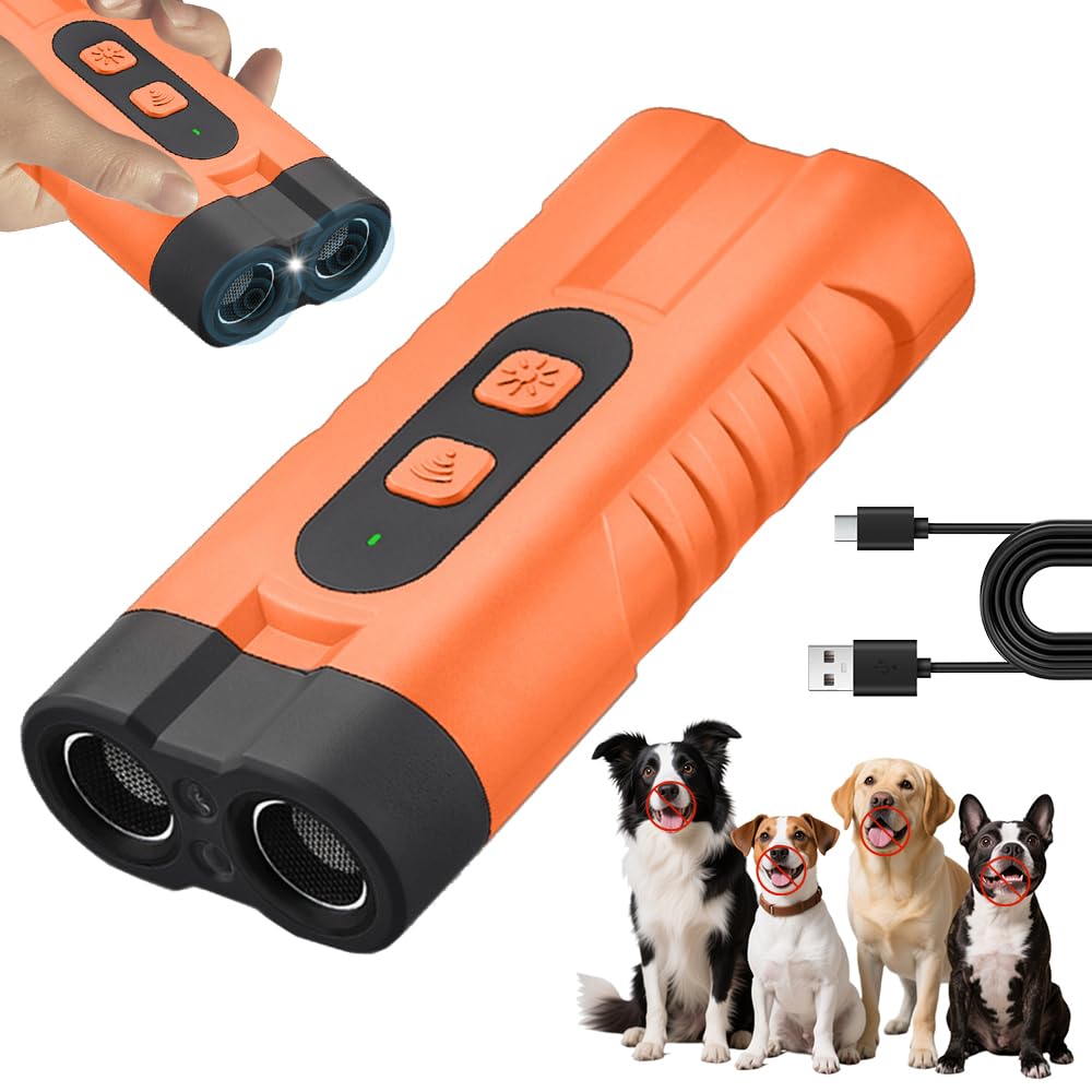 Anti Bell Gerät Hunde, Ultraschall Hundeabwehr, Wiederaufladbar Antibell Ultraschall Gerät, Antibell Ultraschall Gerät mit 3 Einstellbaren Frequenzen LED-Taschenlampe, Bellstopp für Hunde