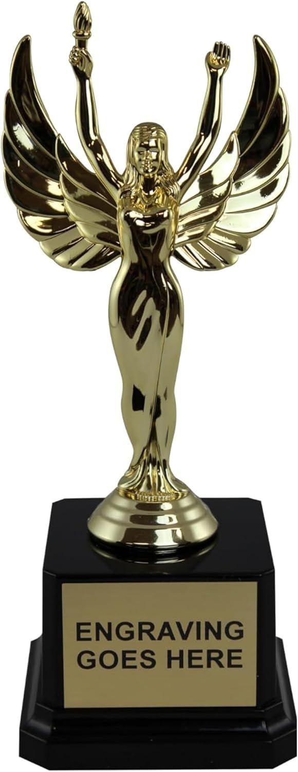 Trophy Outlet Victory Female Trophy – Custom Engraved Sports Award for Women’s Achievement & Recognition – Elegant Gold Figurine on Black Base – Perfect for Sports, Bosses, Moms & More