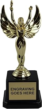 Victory Female Trophy Custom Engraved Sports Award for Womens Achievement & Recognition Elegant Gold Figurine on Black Base Perfect for Sports, Bosses, Moms & More
