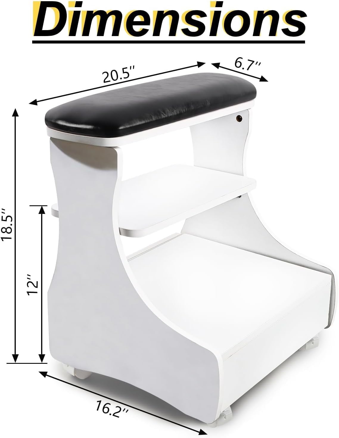 Repose pieds de pédicure à roulettes en cuir PU, tabouret de manucure mobile pour salon de beauté (noir blanc)