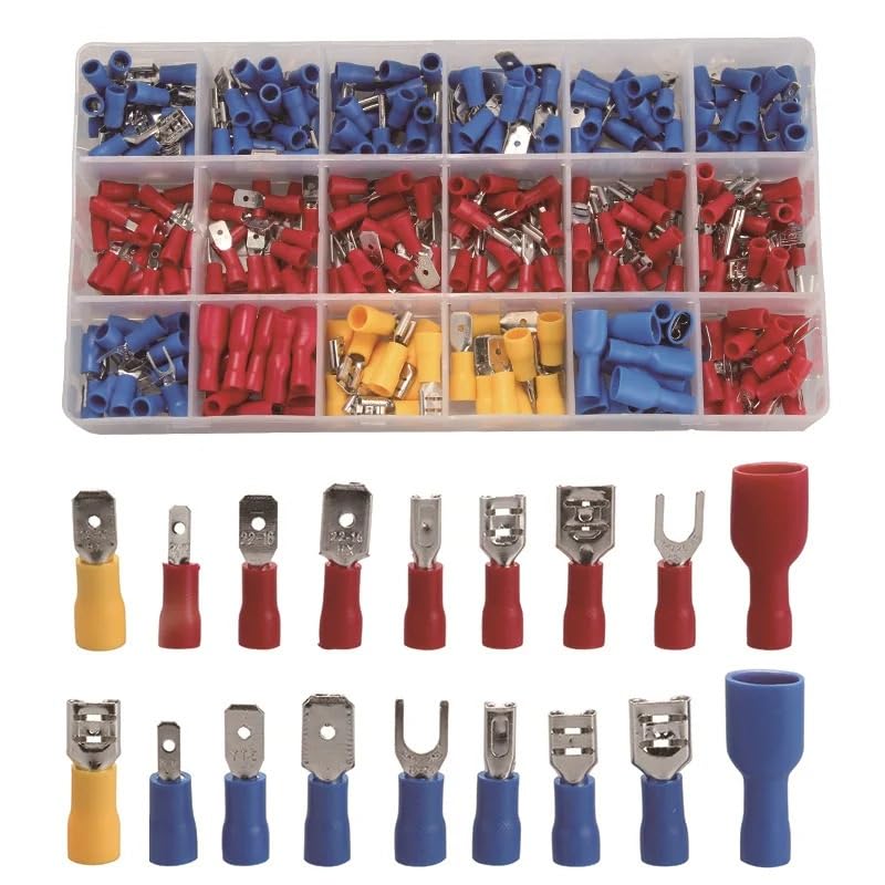 Conectores de aislamiento macho/madre, Kit de 330 terminales crimpado horquilla for cable eléctrico, aislados, hembra y macho, surtidos