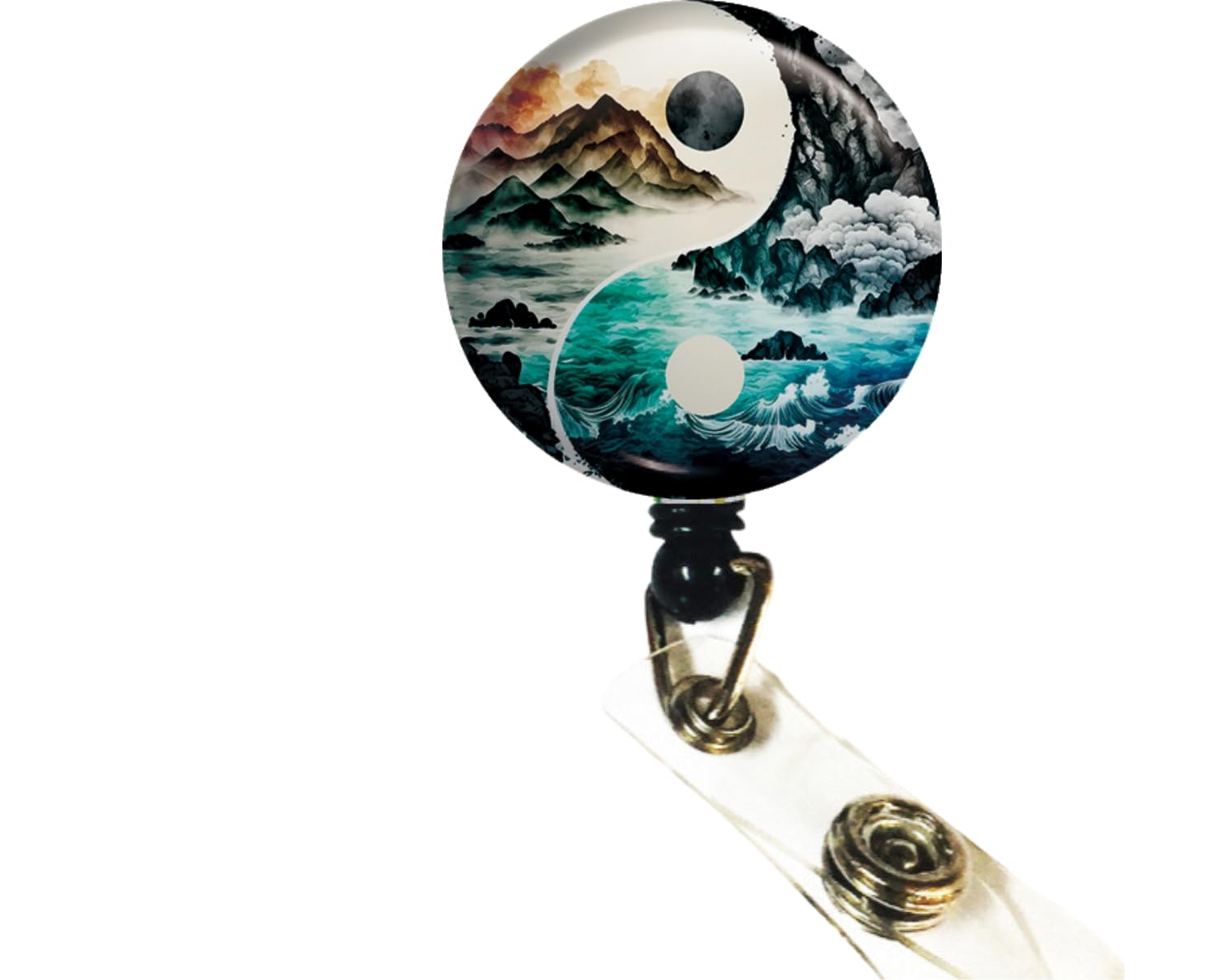 WigsPedia Watercolor Retractable Name ID Badge Holder Reel/ID Badge Holder - Watercolor Yin and Yang Symbol (Style#3) (Belt/Slide Clip)