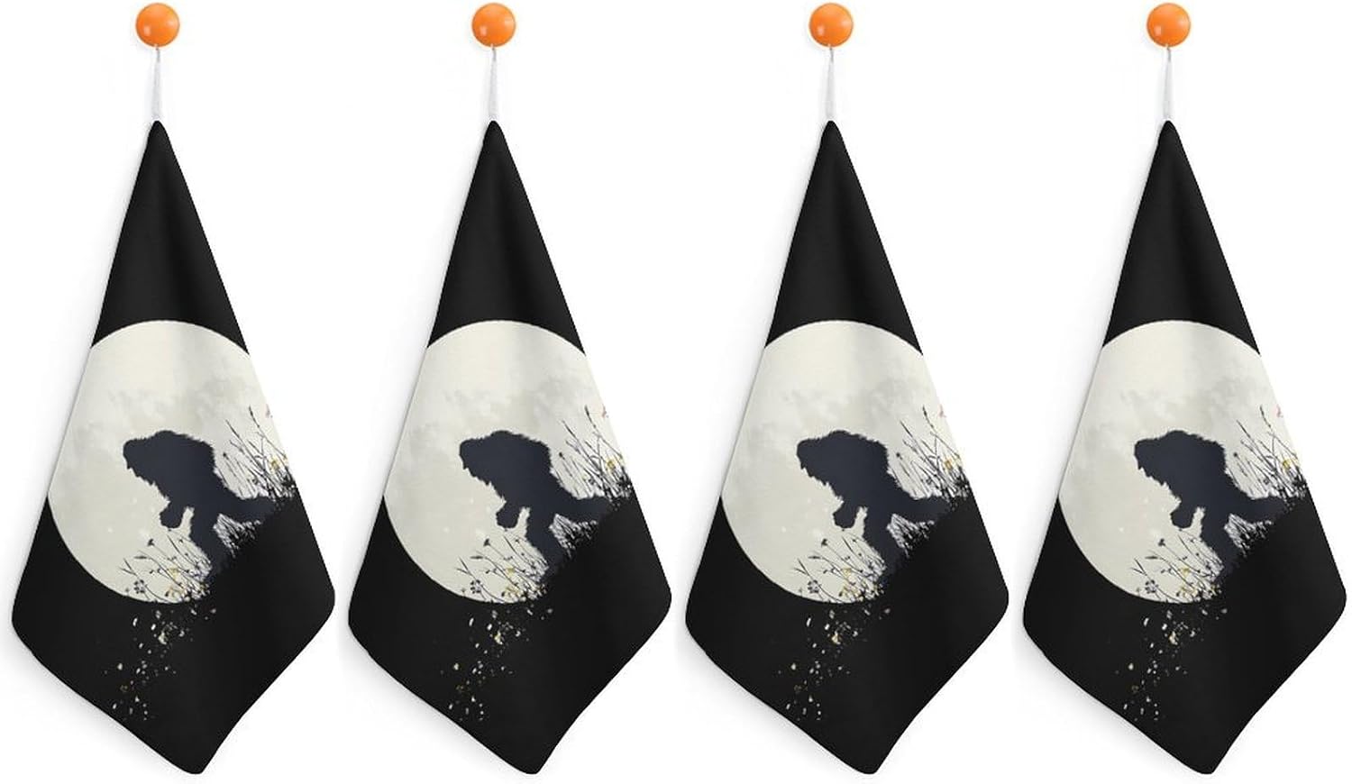 Bigfoot Sasquatch Full Moon Microfiber Hand Towels for Bathroom Soft Absorbent Bath Kitchen Towel with Hanging Loop 4PCS