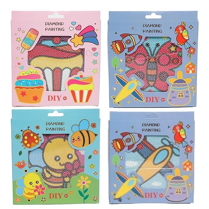 THE VOILA COMPANY DIY 5D Cartoon Diamond Painting Kits for Adults Diamond Art by Number Kits with Rhinestone Gem Art Painting Full Drill Home Wall Decor (Set of 4)