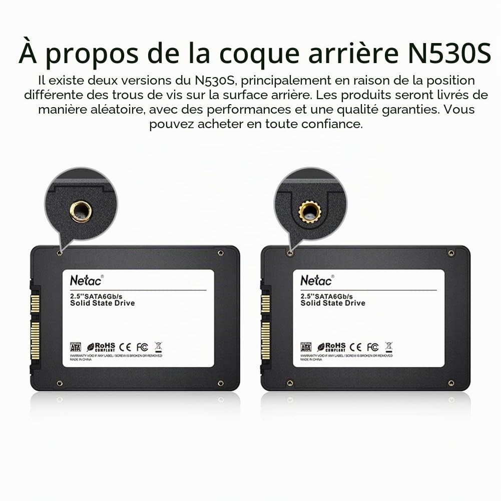 Netac 2To SATA 3.0 SSD Disque Dur Interne de 2,5 Pouces SSD pour Ordinateur Portable Tablet Upgrate Game Speed(N530S Noir 3D NAND)