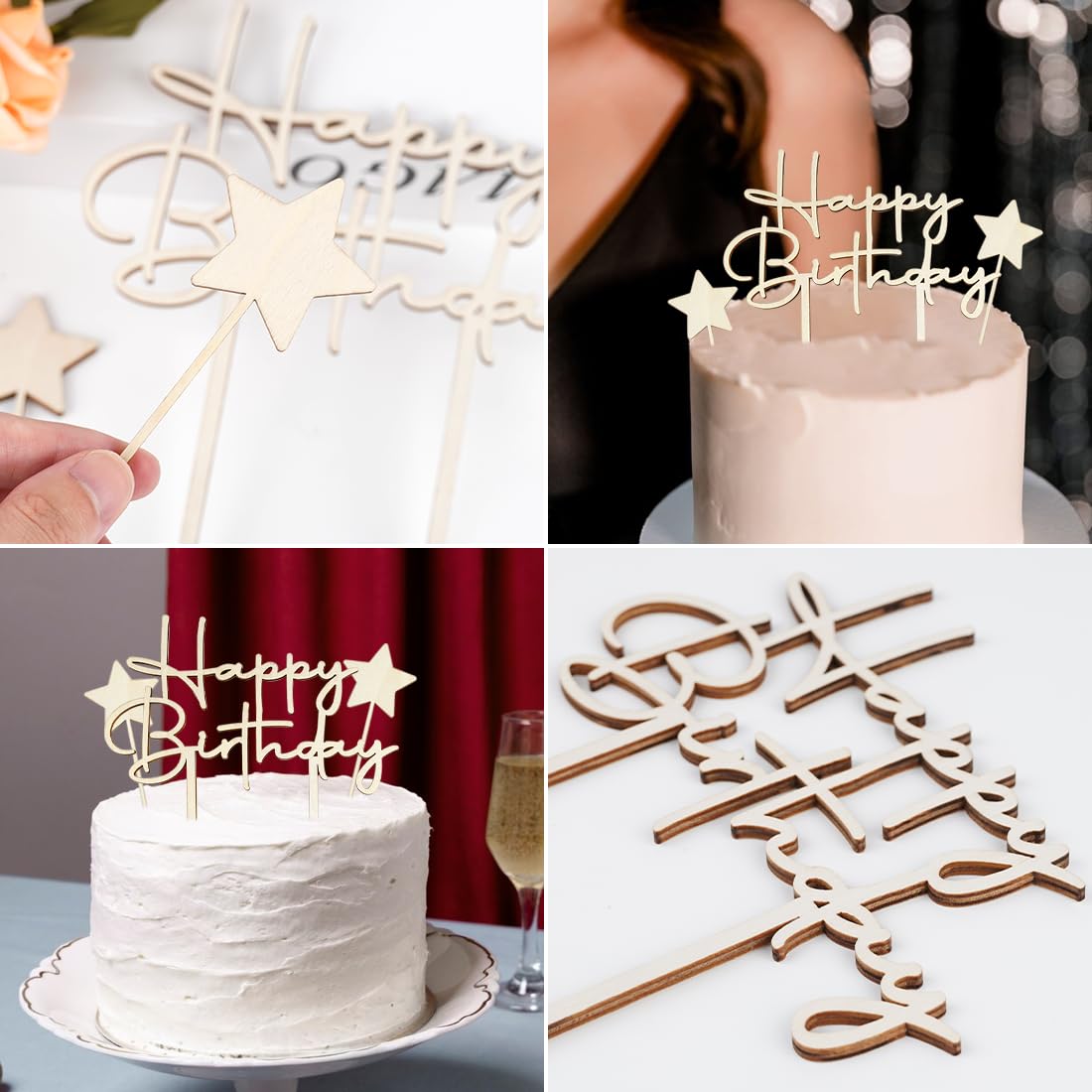 Happy Birthday Cake Topper Aus Holz – Persönliche Tortendeko 14x15 Cm, Wiederverwendbar