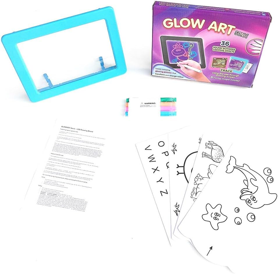 Sonic Led Glow Art Neon Effect Drawing Board - V2, Magic, Sketch, Doodle, Art, Write, Pad, Learning Tablet, Light Up LED Glow Board India Toy for Kids Voice Activated - BIS - ColorMayVary