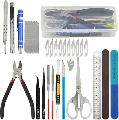 BXQINLENX Professional 46 PCS Plastic Model Tools Kit Modeler Basic Tools Craft Set Hobby Building Tools Kit for Gundam Car Model Building Repairing and Fixing