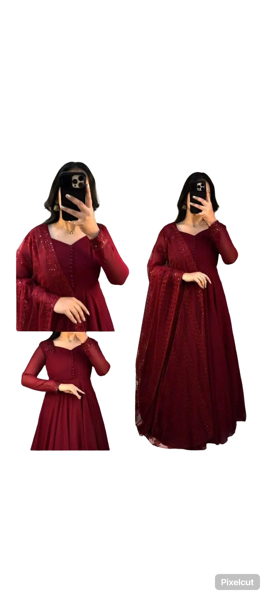 Brown Embroidery Gowan with Dupatta (in, Alpha, M, Regular, Black)