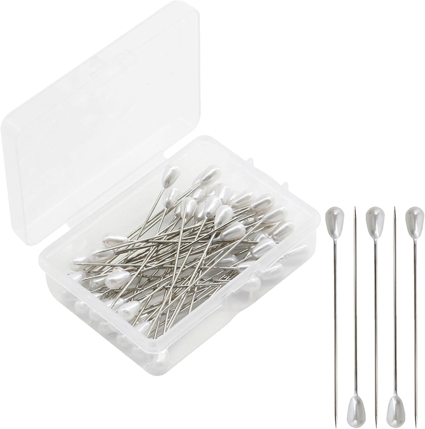 Zlongron 100 Pieces Hijab pins, Long Teardrop Pearl Head pin, Boutonniere pins, Buttonhole pin, can Also be Used for Jewelry Making Sewing Wedding Floral Decorations and DIY Crafts