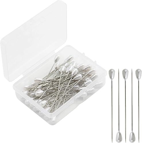 Zlongron 100 alfileres de hijab, alfiler largo de perlas de lágrima, alfileres de ojal, alfileres de ojal, también se pueden utilizar para hacer