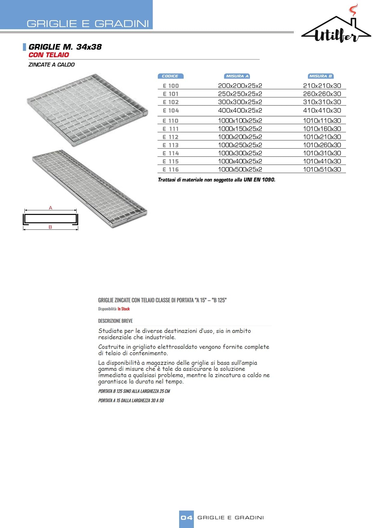 Griglia Zincata Con Telaio - 100 cm x 30 cm