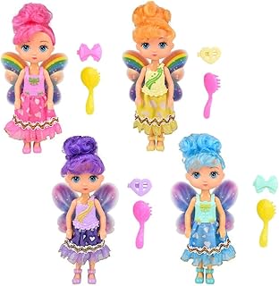 Forest & Twelfth Set of 4 Fairy Dolls with Hair Accessories, Cute 5â€ Fairy Mini Baby Dolls for 3+ Year Old Girls, Fairy Toys for Little Girls, Princess Dolls with Wings