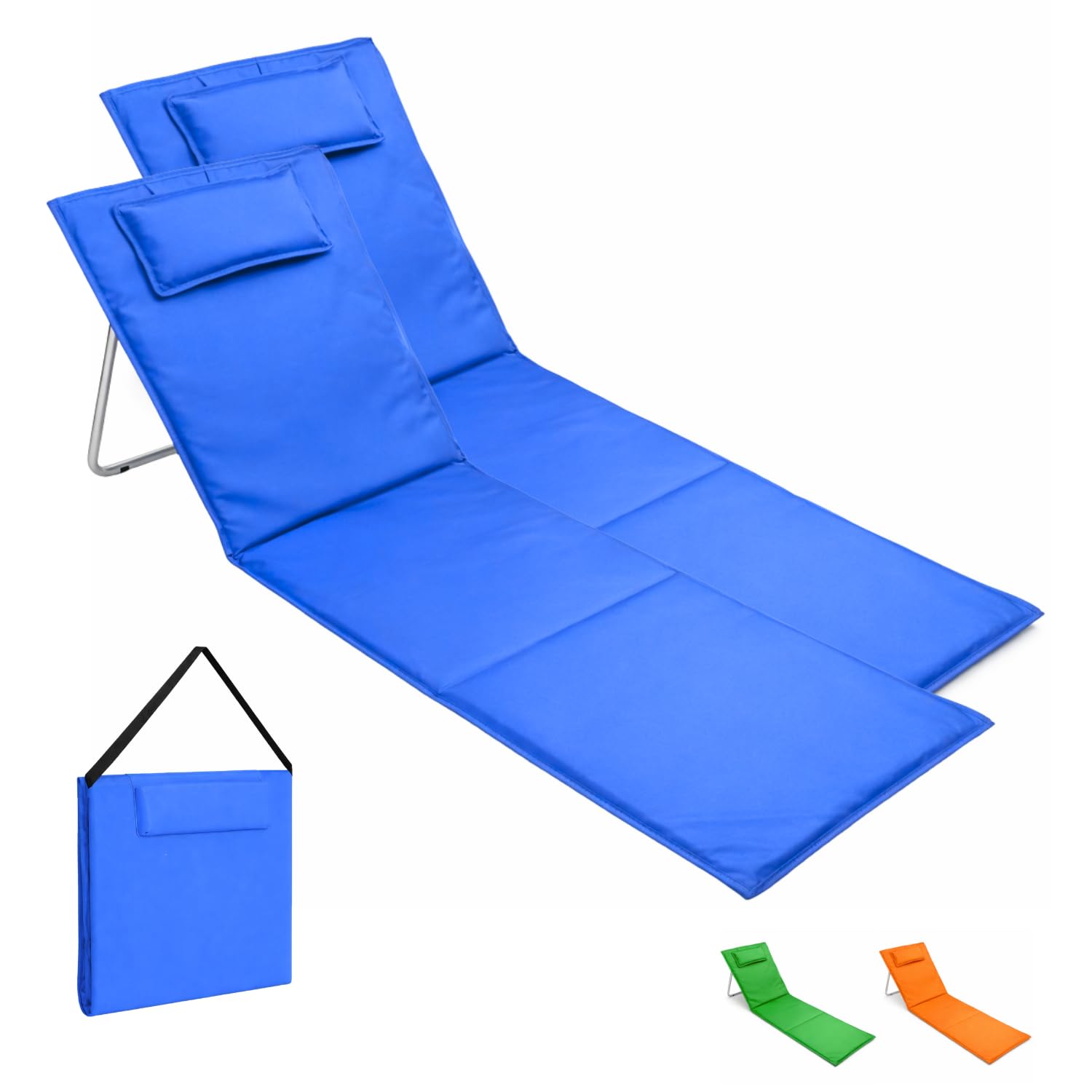 PALUPLUS 2 Materassini Pieghevoli da spiaggia, Misura 150x50x42 cm, Stuoia in Tessuto Oxford, Schienale Regolabile e Cuscino, Lettino con Tracolla per il trasporto -7038F -2,3 (Blu)