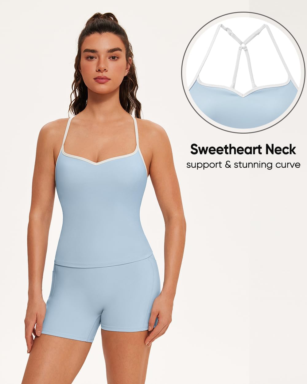 OMKAGI Sports Bras for Women Cute Sweetheart Neck Workout Tank Tops Open Back Yoga Bra Top - Image 6