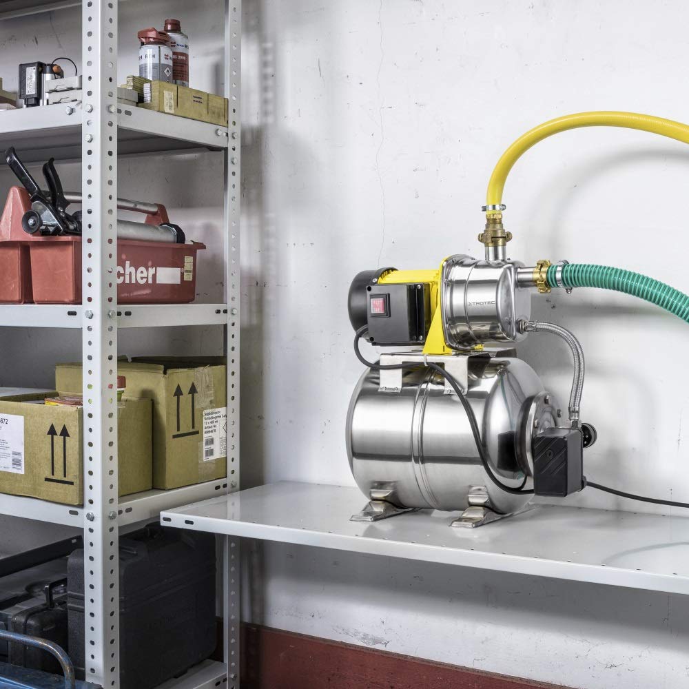 TROTEC Hauswasserwerk TGP 1025 ES ES – Pumpe mit Leistung 3300 l/h, 1000 W, Förderhöhe 30 m – Energiesparend, Auto-Restart, Auto-Stop, für Brauchwasserversorgung, Bewässerung, Volledelstahl