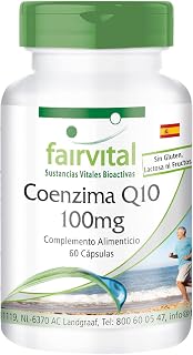 fairvital Coenzima Q10 100mg, 60 cápsulas, fáciles de tragar, ALTA DOSIS, cápsulas de CoQ10 ubiquinona, VEGANAS