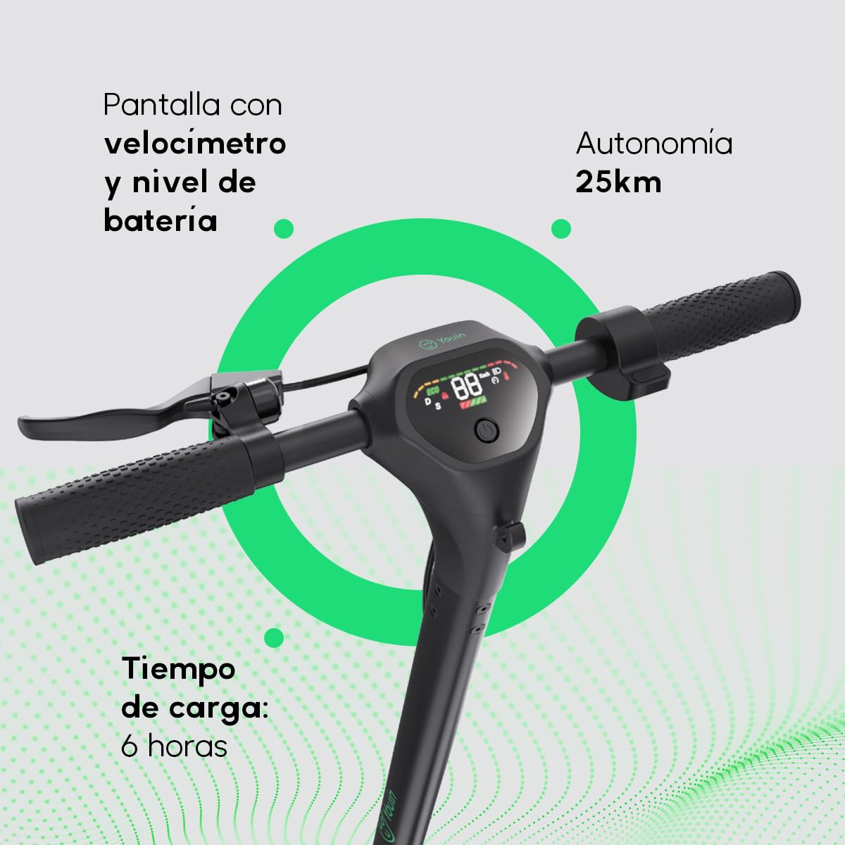 Youin Patinete Eléctrico L2 8.5", Suspensión Trasera, Pantalla LCD, Luces LED, Ruedas 8.5 Pulgadas, Freno de disco.