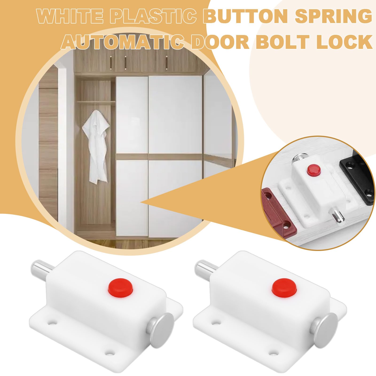 LT Easiyl 4pcs White Plastic Push Button Spring Loaded Automatic Door Bolt Latch for Cabinet Doors Wardrobe Doors Cribs Windows (36mmx37mm) - Image 2