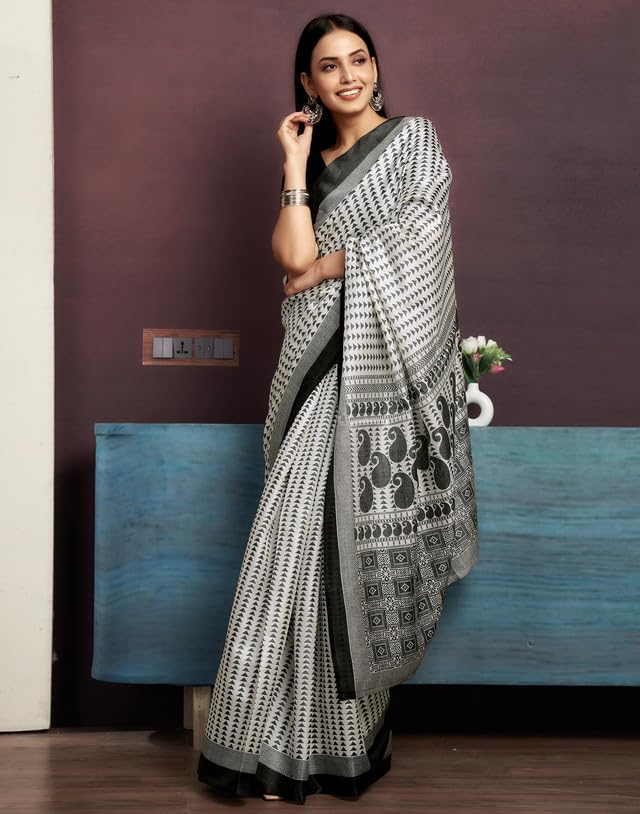 Image of SIRIL Women's Bagalpuri Silk Saree | Varli Printed Saree With Unstitched Blouse Piece