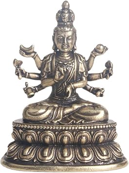 Vintage Pure Brass Thousand Handed Guanyin Statue Desktop Decoration Religious Offerings Buddha Statues Handicrafts