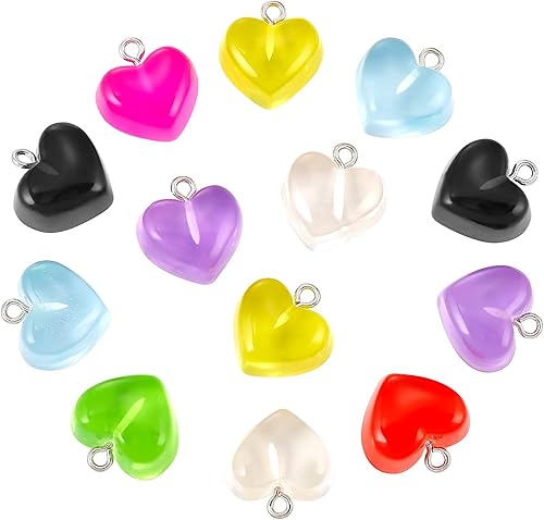 Miniatura 6 de KitBeads 20 dijes de corazón de gomita mezclados al azar, de resina, kawaii de San Valentín, encantos de corazón transparentes para hacer joyas y