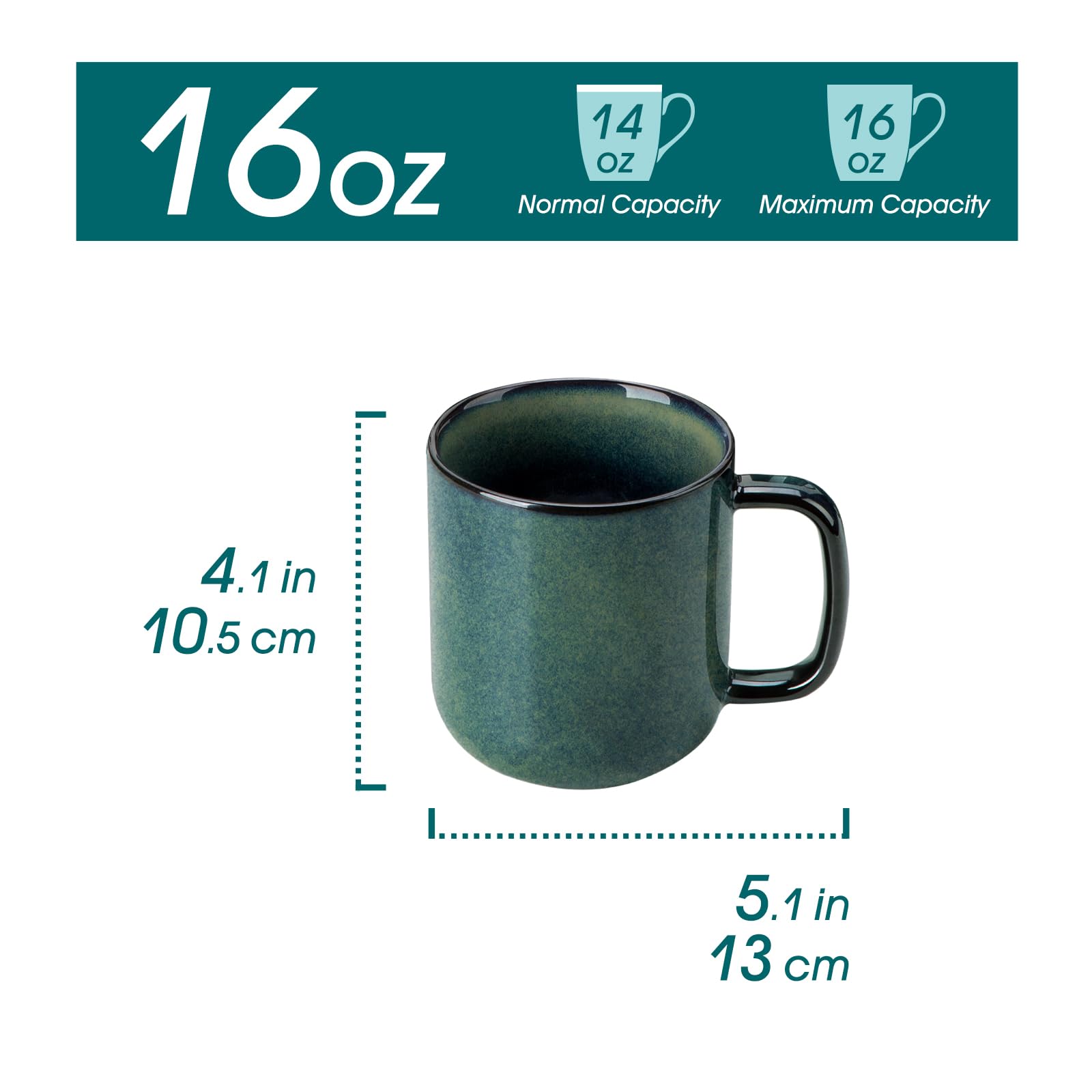 vancasso STARRY Zestawy kubków do kawy, 470 ml, ceramiczny kubek do kawy z uchwytem, do kawy, herbaty, kakao, mleka, kawy, zestaw 6 szt., zielone