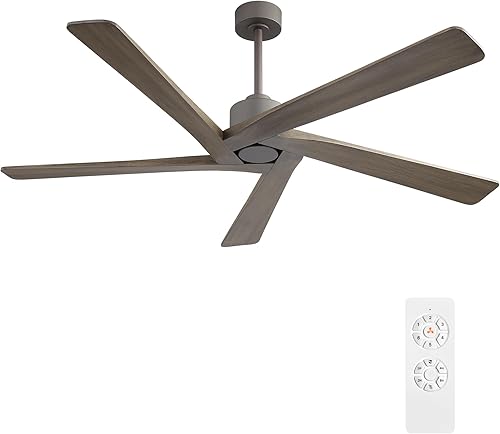 Miniatura 1 de WINGBO Ventilador de techo CC de 64 pulgadas sin luces, 5 cuchillas reversibles de madera maciza tallada, motor de CC silencioso de 6 velocidades,