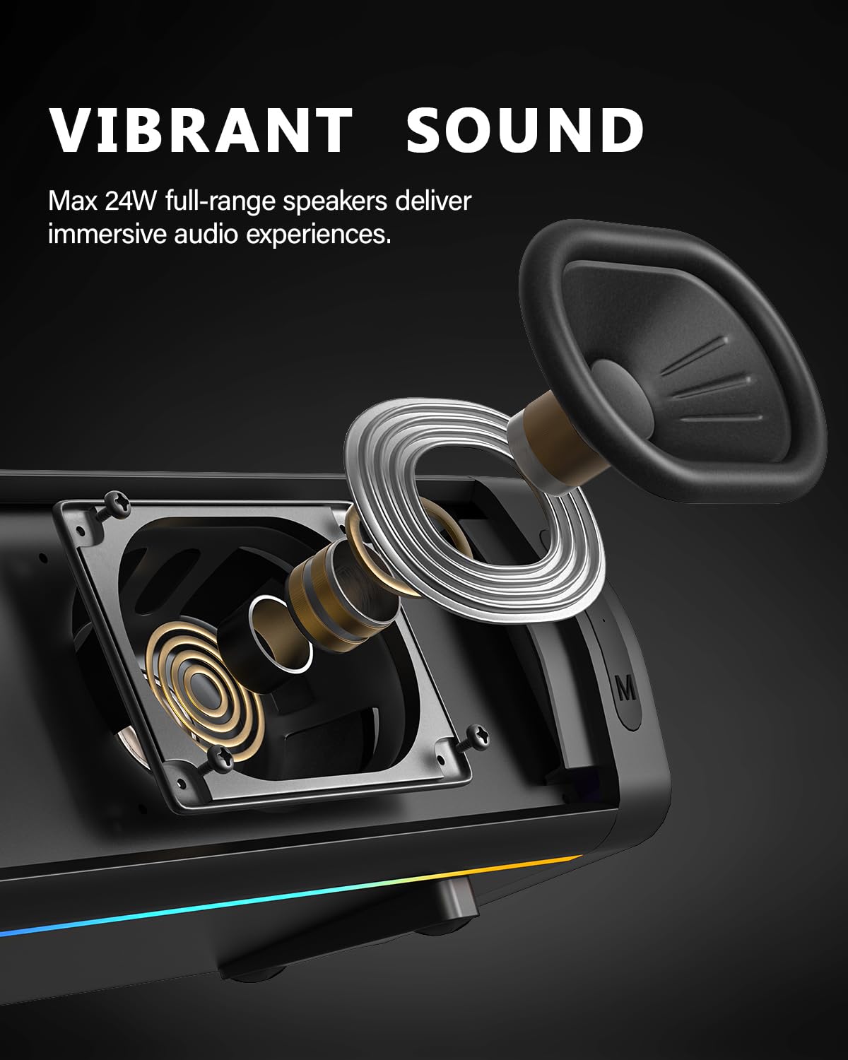 Altoparlanti per computer da gioco RGB immersivi con 3 modalità audio per PC desktop, altoparlanti monitor USB-C con bassi migliorati, ingresso AUX e porta cuffie per PC, laptop, Mac, PS5
