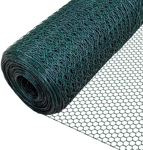 VOUNOT® Maschendrahtzaun Sechseckgeflecht, Drahtzaun Hasendraht Kaninchendraht Hühnerdraht, Maschenweite 25 mm, Höhe 100 cm, Länge 25 m, PVC-Beschichtet Grün