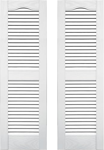 Miniatura 158 de Builders Edge 12 pulgadas de ancho x 48 pulgadas de alto, montante central superior de catedral estándar, persianas con listones abiertos, incluye