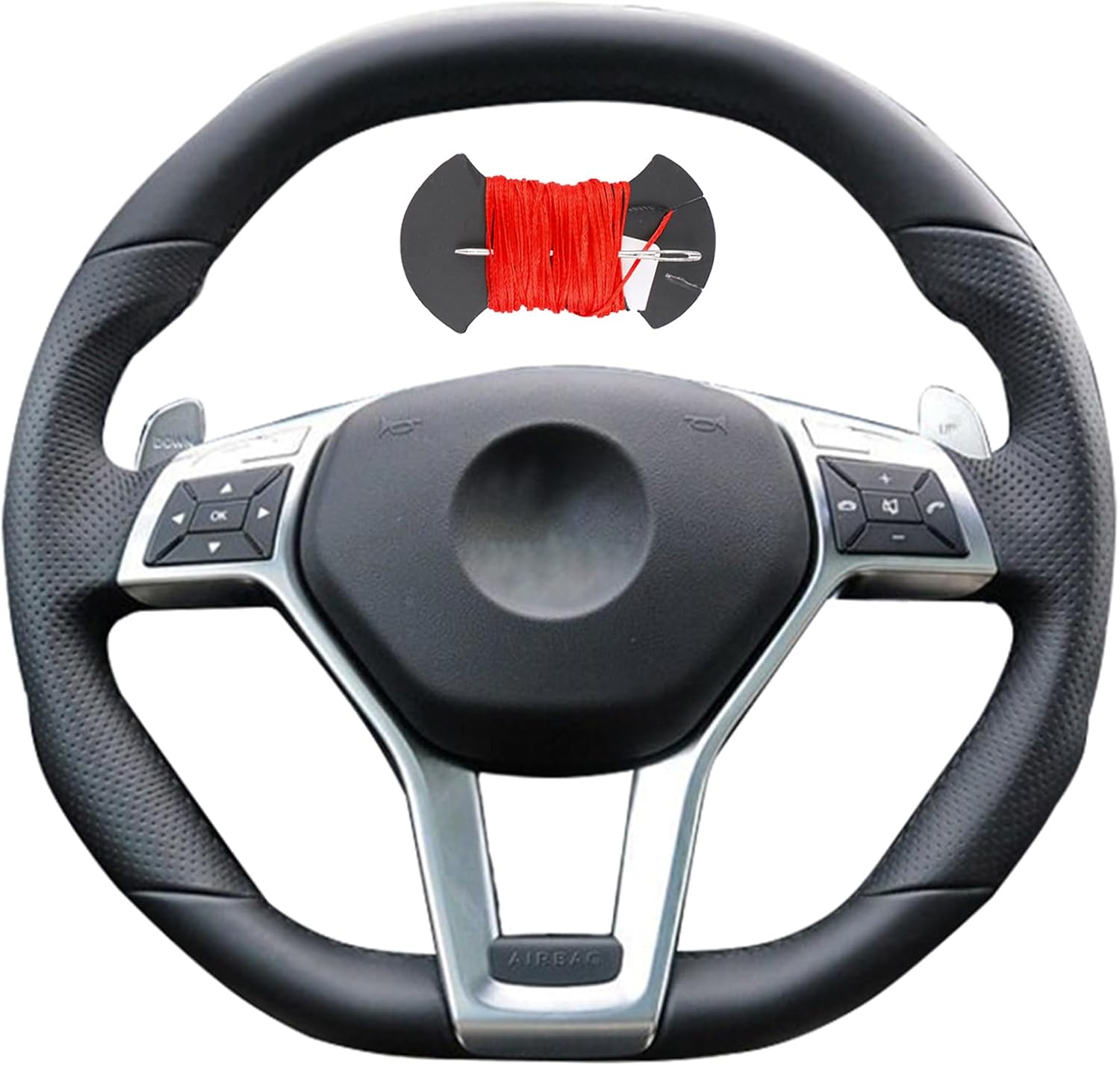 Microfiber Leather Car Steering Wheel Cover Anti-Slip Stitch Wheel Wrap Fit for Mercedes Benz AMG C63 W204 AMG CLA 45 C117 CLS 63 AMG C218 CLS 63 AMG S-Model C218,Red