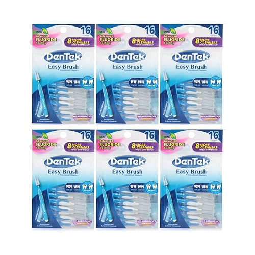 DenTek Easy Brush - Limpiadores interdentales, cepillos entre dientes, anchos, sabor a menta, 16 unidades, paquete de 6