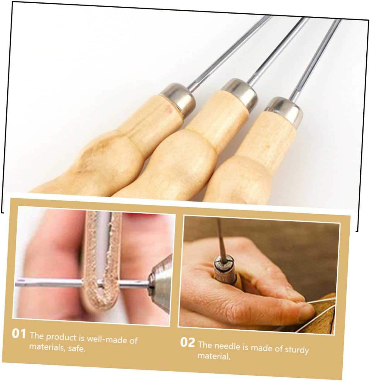 3pcs Leather Sewing Awl Wooden Handle Stitching Tools for Leather Craft Durable Prickers for Diy Projects and Repairs for Tents Backpacks and More