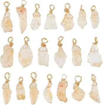 DICOSMETIC 20Pcs Natural Stone Pendants Raw Citrine Pendants Wire Wrapped Crystal Charm Irregulate Gemstone Charms Crystal Pendant for Jewelry Crafts Making, Hole 3mm