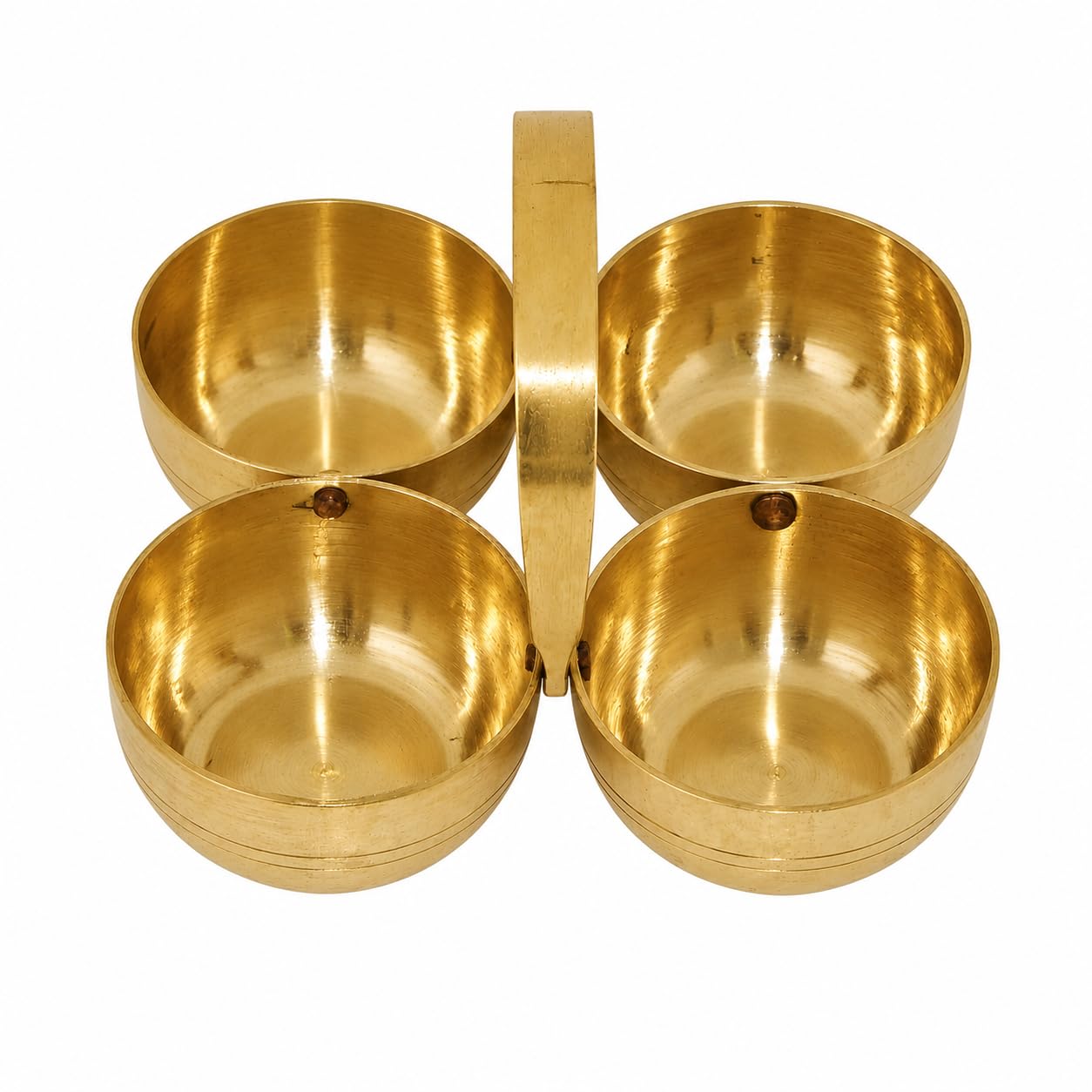 Salvus APP SOLUTIONS Handmade Brass Puja Chowmukh/Chopala Bowl Stand For Haldi, Kumkum, Rice, Elaichi, Mishri, Roli (Gold) (2.5 Inch), 50 Ml-picture-33