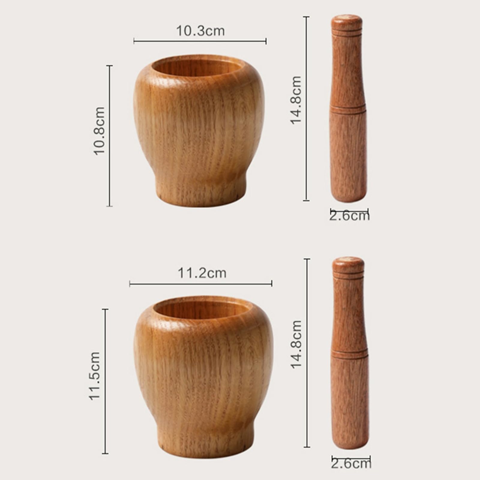 Vnook Haushaltsmühle Stampfer, Knoblauchginger Mühle, Mörsermühle, Knoblauch Stampfer, Holzmörser und Stößel Set, Gewürz Stampfer, Für Mahlen Knoblauch, Nüssen Gewürzen(11.5x11.2cm)