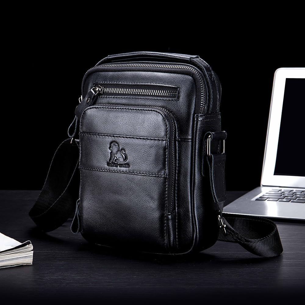 Men's Vinatge Leather Crossbody:Compact with Organized Pockets,Stylish & Functional for Everyday Carry - Image 3