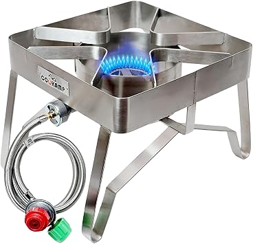COOKAMP Stainless Steel High Pressure 1-Burner Outdoor Propane Gas Cooker with 0-20 PSI Adjustable Regulator and Steel Braided Hose Stainless Steel-SA1300