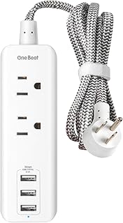 Power Strip with USB - 2 Outlets 3 USB Charging Ports(3.1A, 15W), Desktop Charging Station with 5 ft Braided Extension Cor...